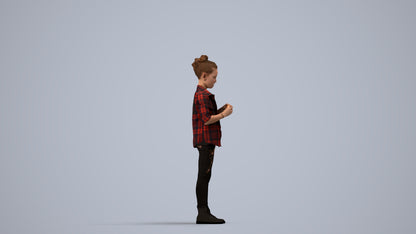 photogrammetry 3D girl casual kids, realistic human model archviz FBX, side view render