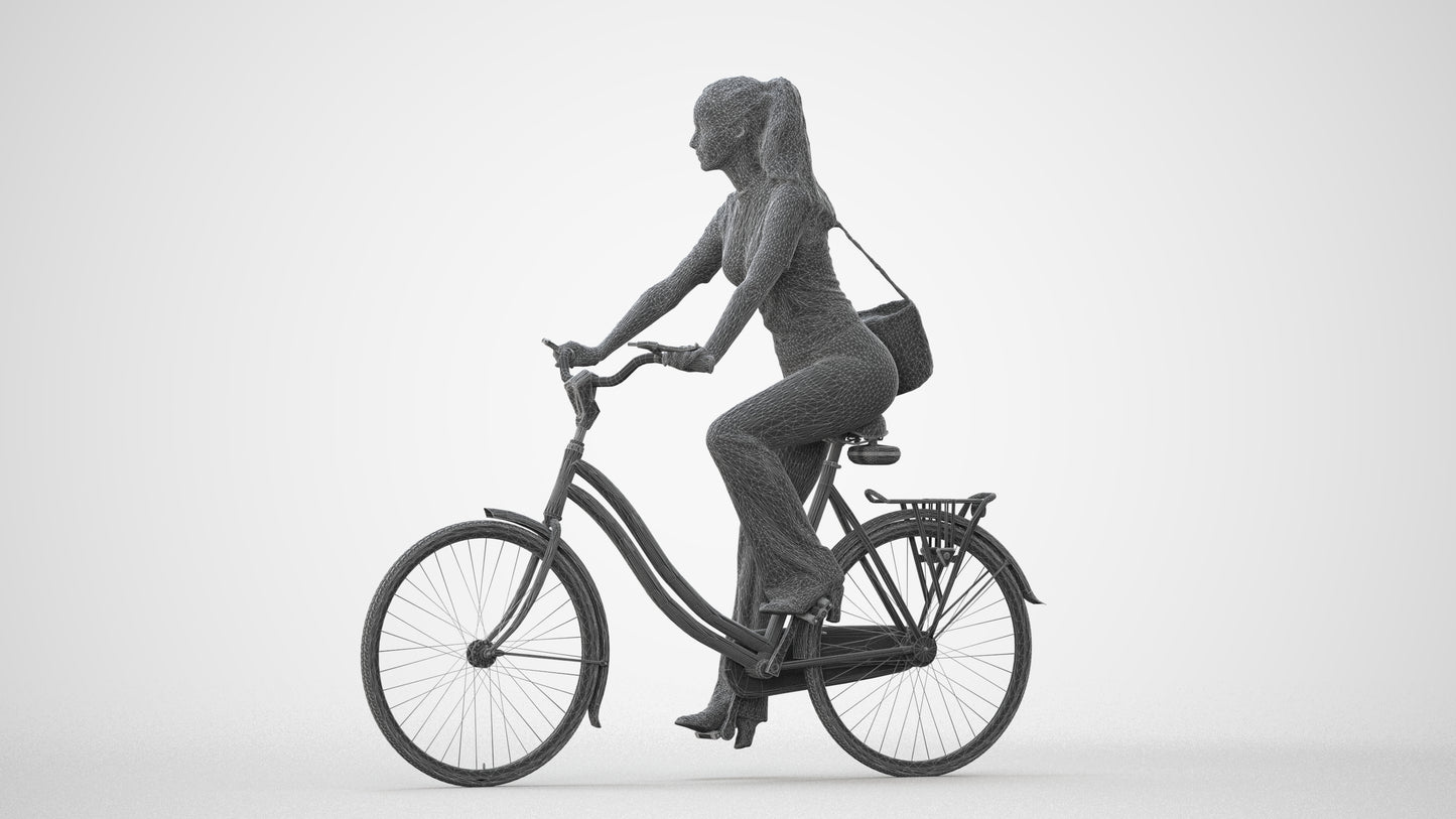 scanned 3D woman casual cycling, photogrammetry people for Enscape and V-Ray, square thumbnail