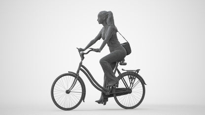 scanned 3D woman casual cycling, photogrammetry people for Enscape and V-Ray, square thumbnail