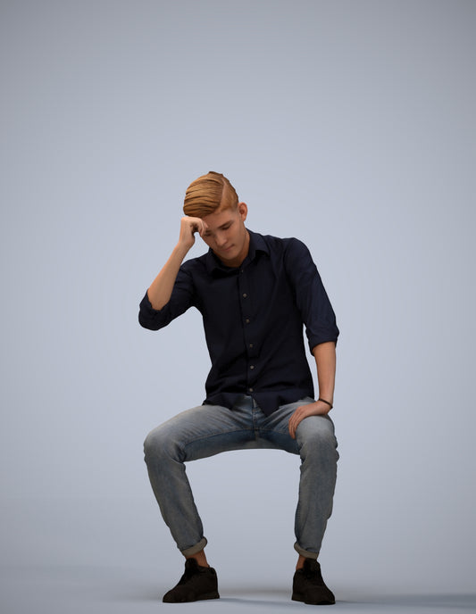 3D people model man casual sitting, scanned human for 3ds Max rendering
