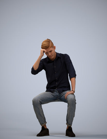 3D people model man casual sitting, scanned human for 3ds Max rendering