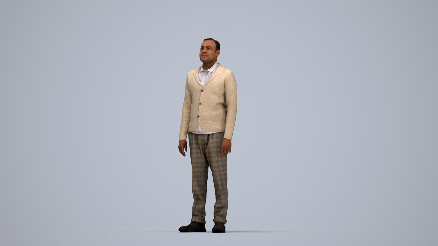 realistic 3D people man business standing, render-ready for V-Ray and Corona, FBX OBJ, top-down view render