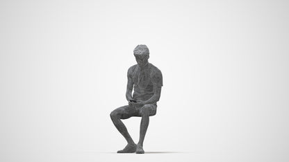 realistic 3D man casual sitting, scanned archviz people for Blender and 3ds Max, wireframe back view