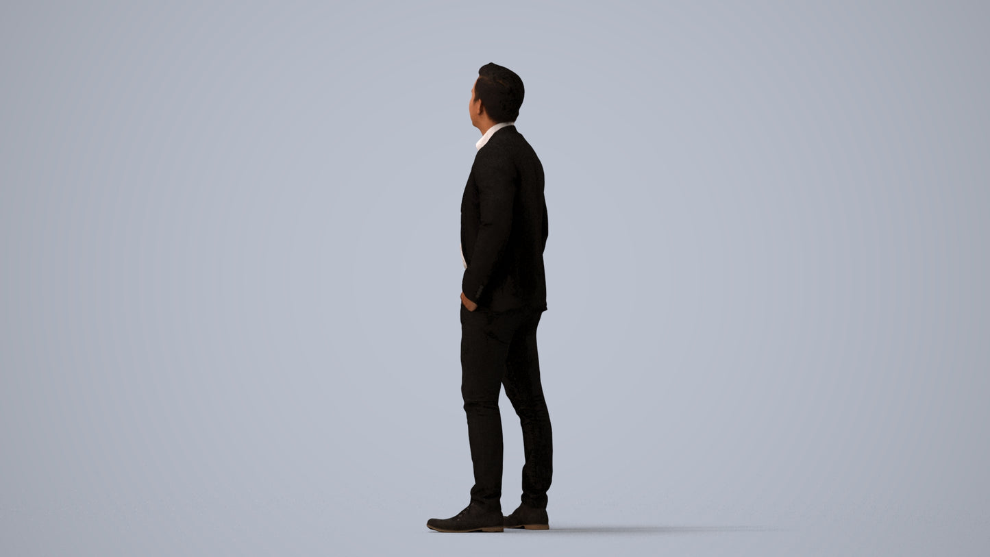 3D scanned man business, photorealistic archviz people for Enscape and SketchUp, three-quarter view render
