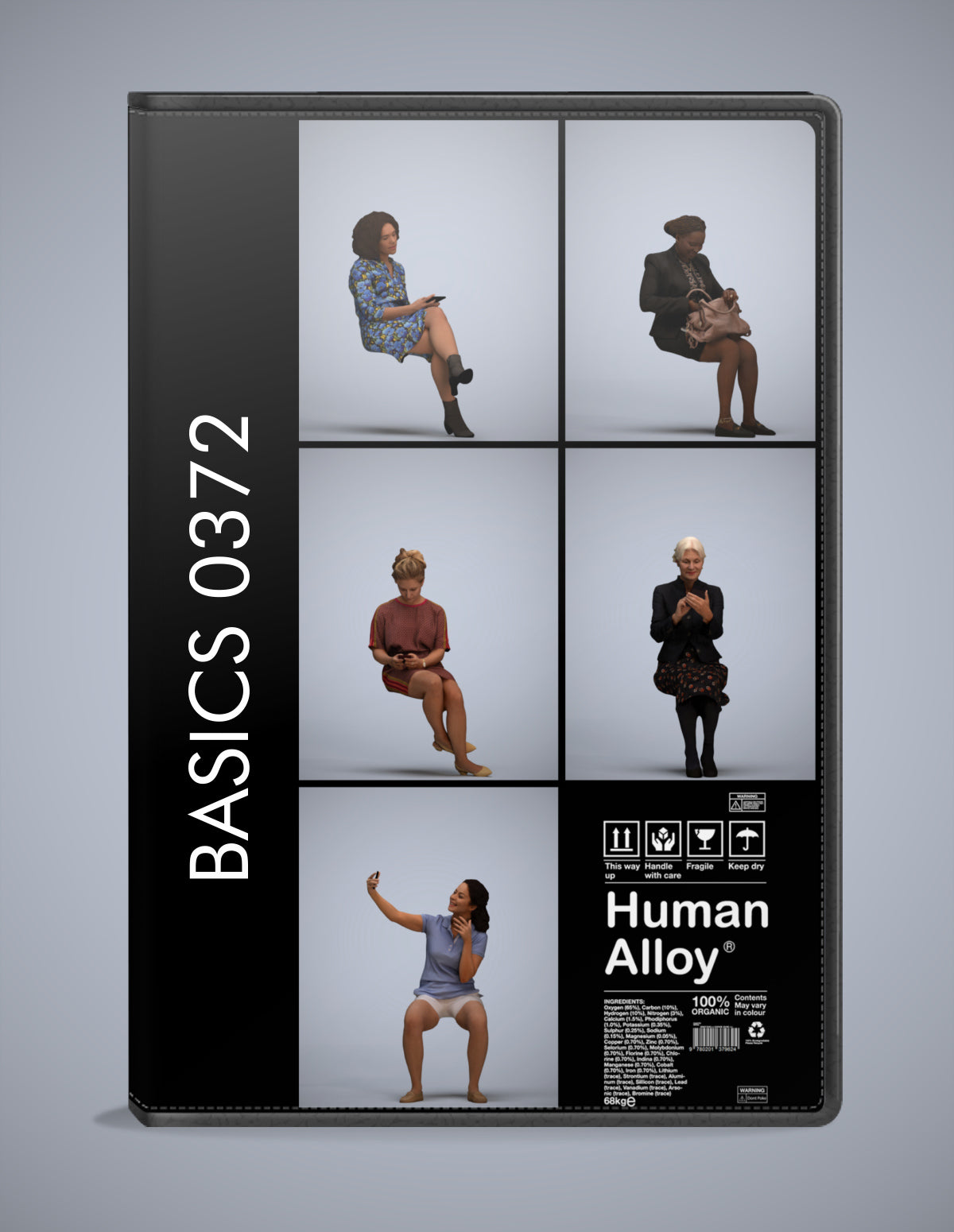 photogrammetry 3D people sitting collection, 5 realistic human models archviz FBX