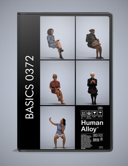 photogrammetry 3D people sitting collection, 5 realistic human models archviz FBX