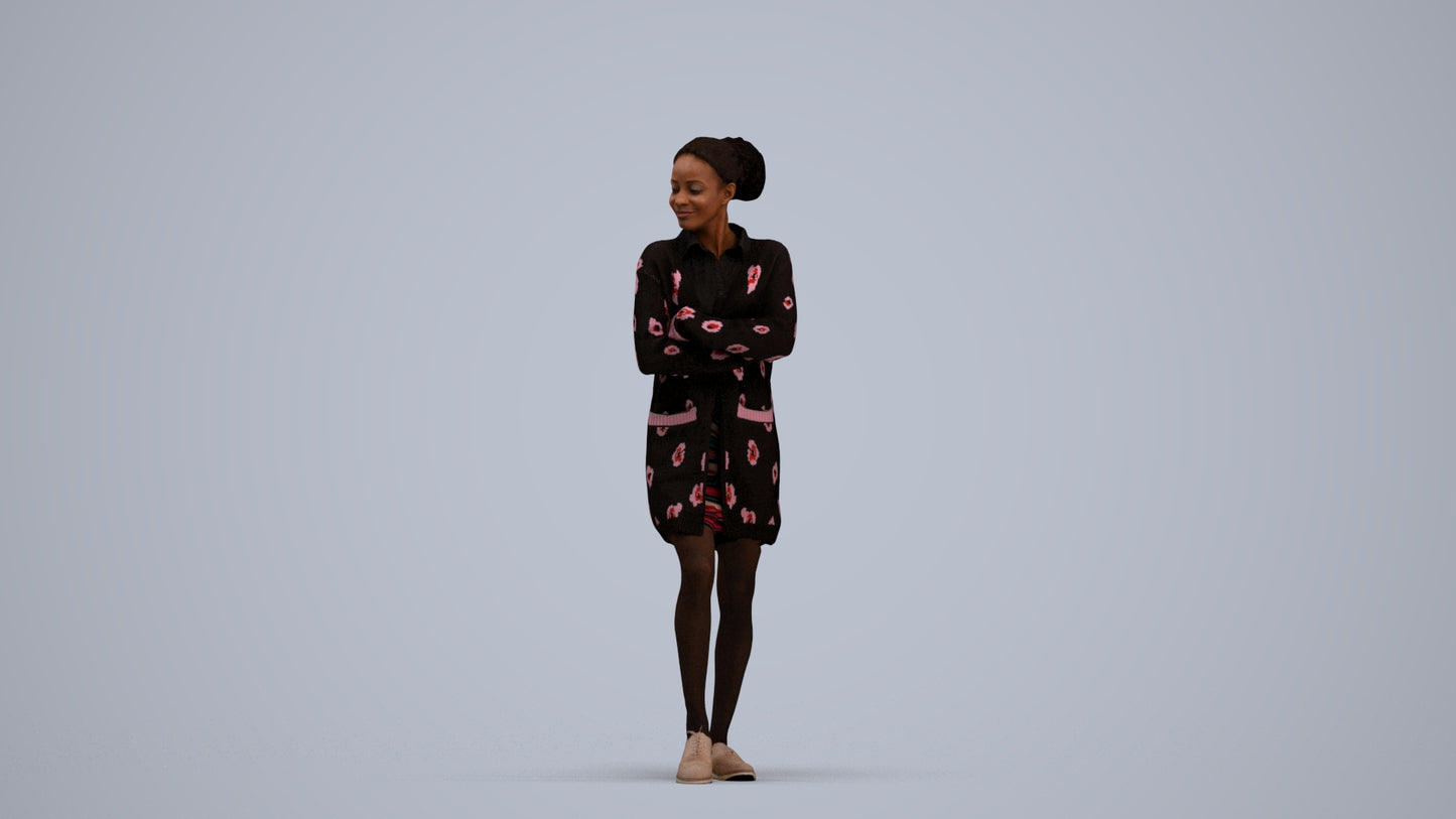 3D people model woman casual standing, scanned human for 3ds Max rendering, standing pose render