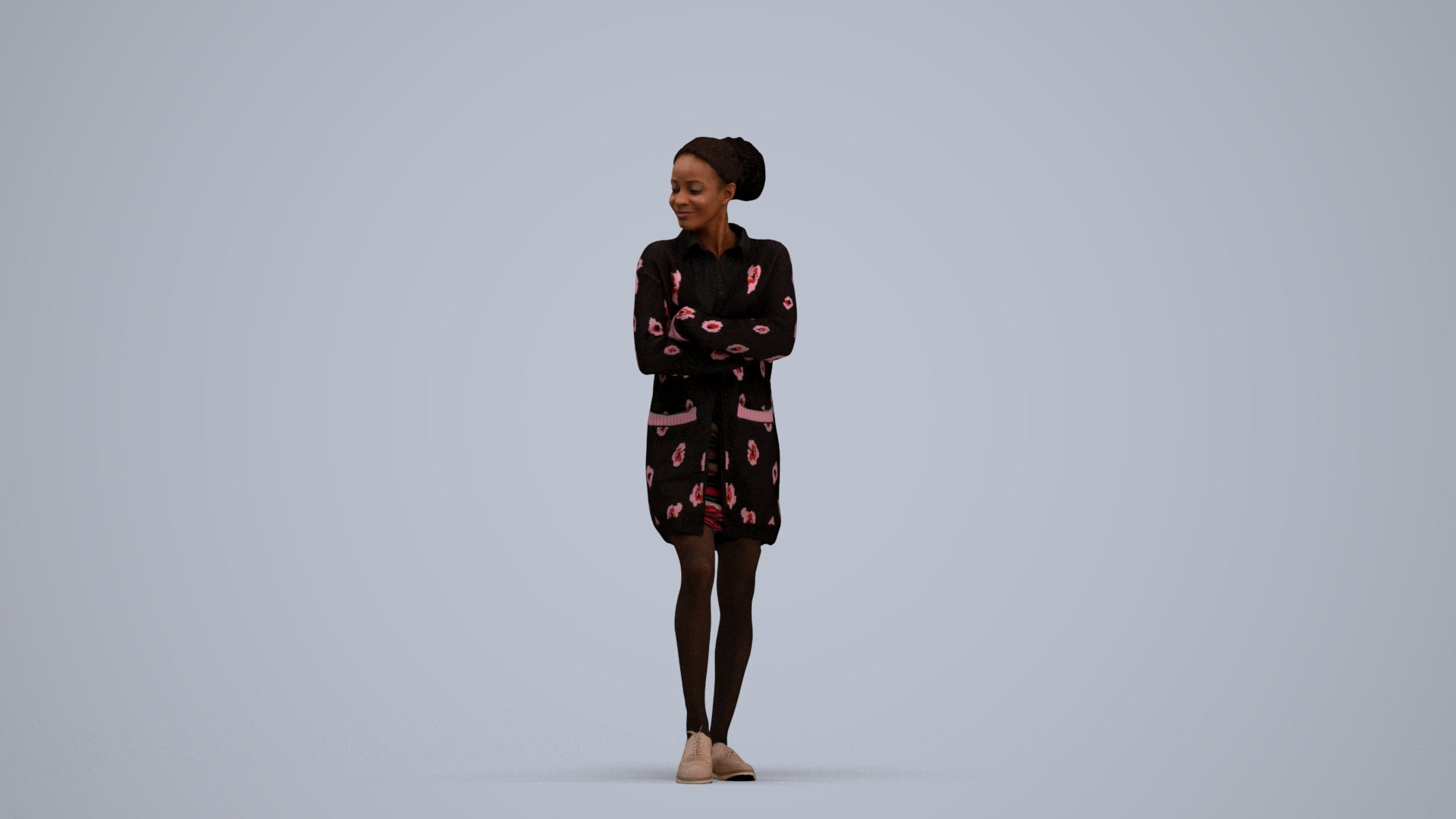 3D people model woman casual standing, scanned human for 3ds Max rendering, standing pose render