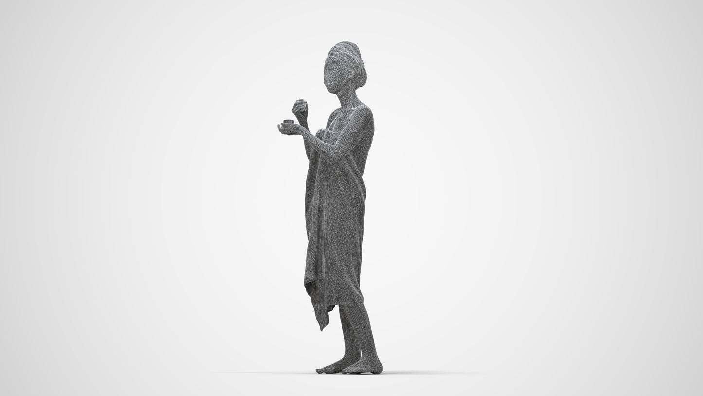 scanned 3D woman standing, photogrammetry people for Enscape and V-Ray, wireframe back view