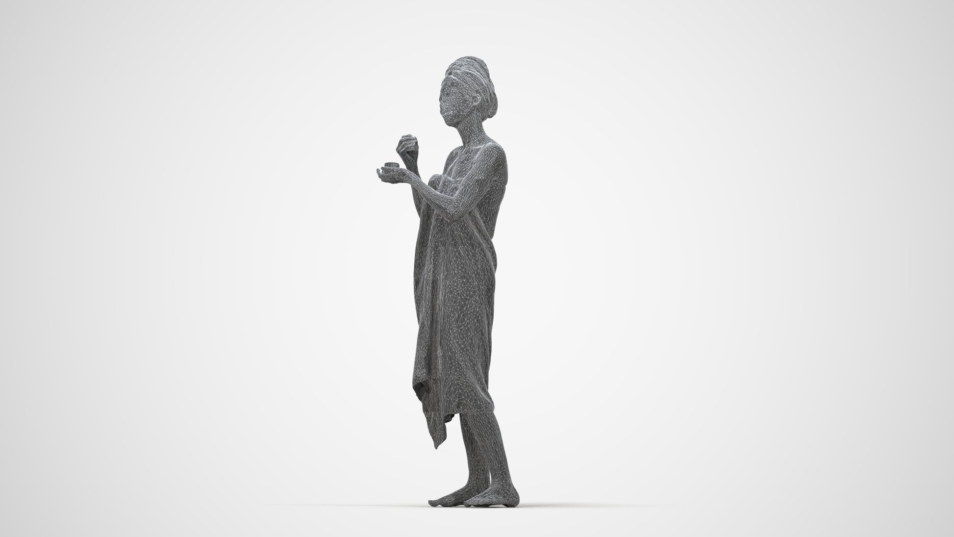 scanned 3D woman standing, photogrammetry people for Enscape and V-Ray, wireframe back view
