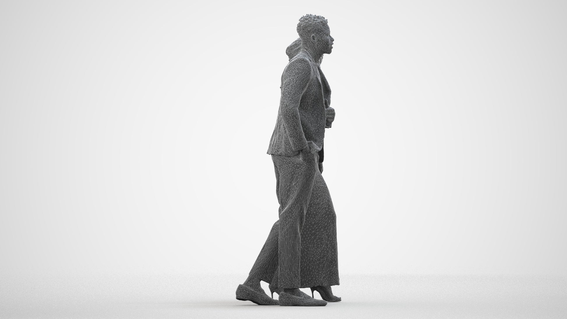 3D human model woman formal couple, photogrammetry scanned person for archviz, wireframe side view