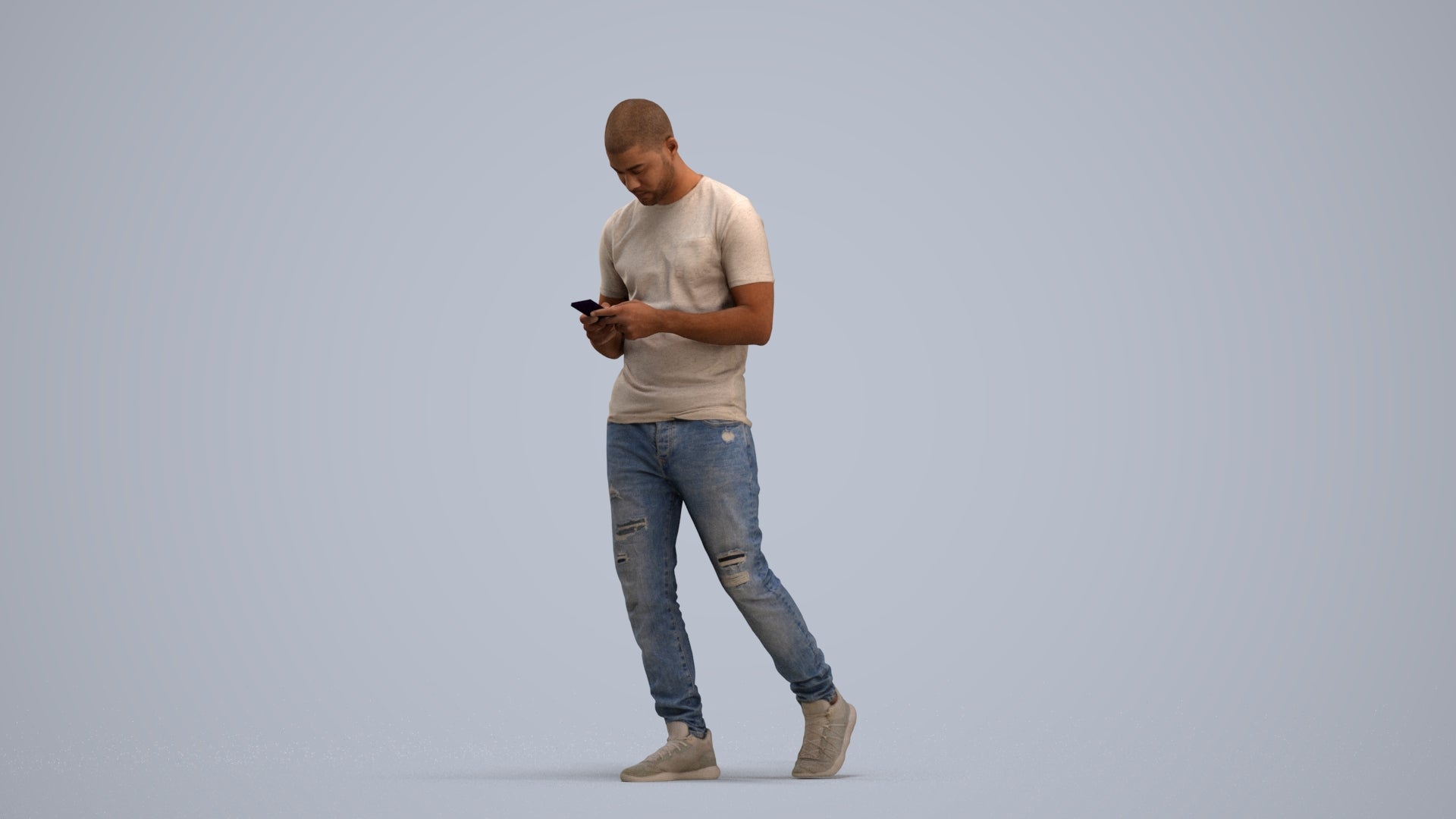 3D scanned man walking casual, photorealistic archviz people for Enscape and SketchUp, standing pose render