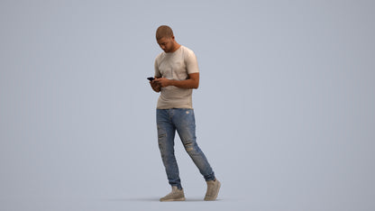 3D scanned man walking casual, photorealistic archviz people for Enscape and SketchUp, standing pose render