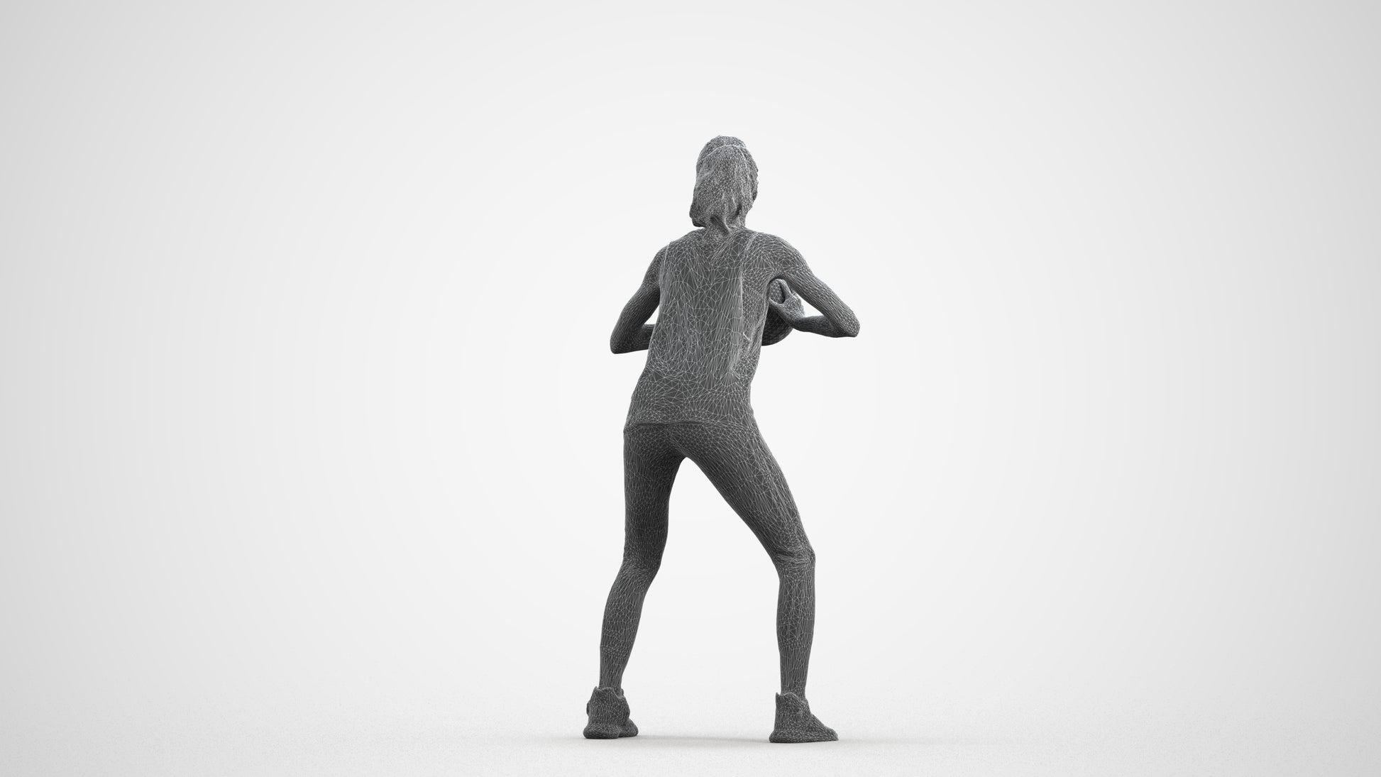 3D people model woman sport, scanned human for 3ds Max rendering, wireframe front view