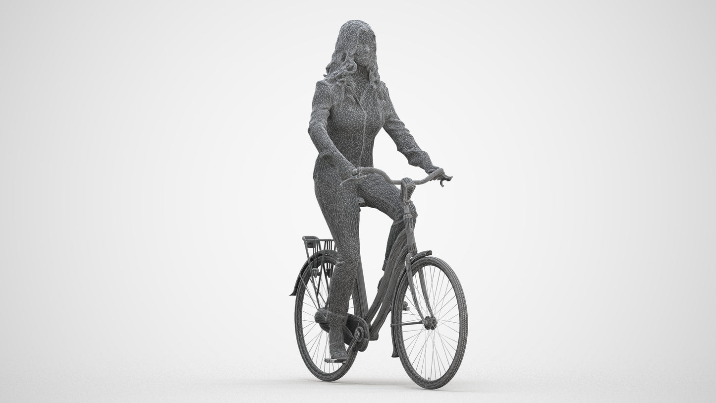 3D scanned woman cycling casual, photorealistic archviz people for Enscape and SketchUp, three-quarter front view render