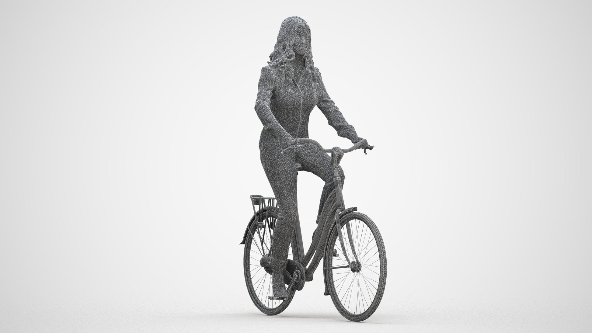 3D scanned woman cycling casual, photorealistic archviz people for Enscape and SketchUp, three-quarter front view render