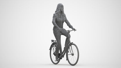 3D scanned woman cycling casual, photorealistic archviz people for Enscape and SketchUp, three-quarter front view render