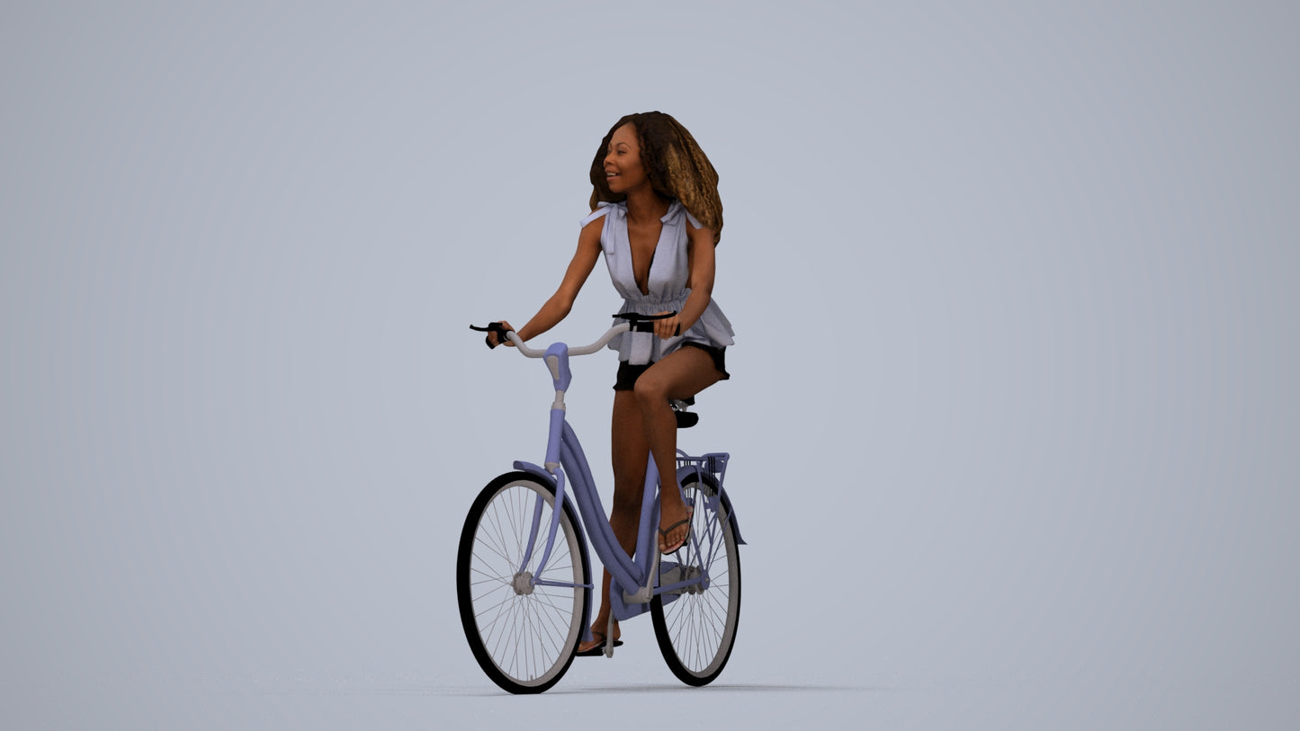 3D scanned woman cycling casual, photorealistic archviz people for Enscape and SketchUp, top-down view render