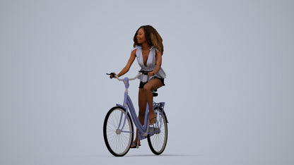 3D scanned woman cycling casual, photorealistic archviz people for Enscape and SketchUp, top-down view render