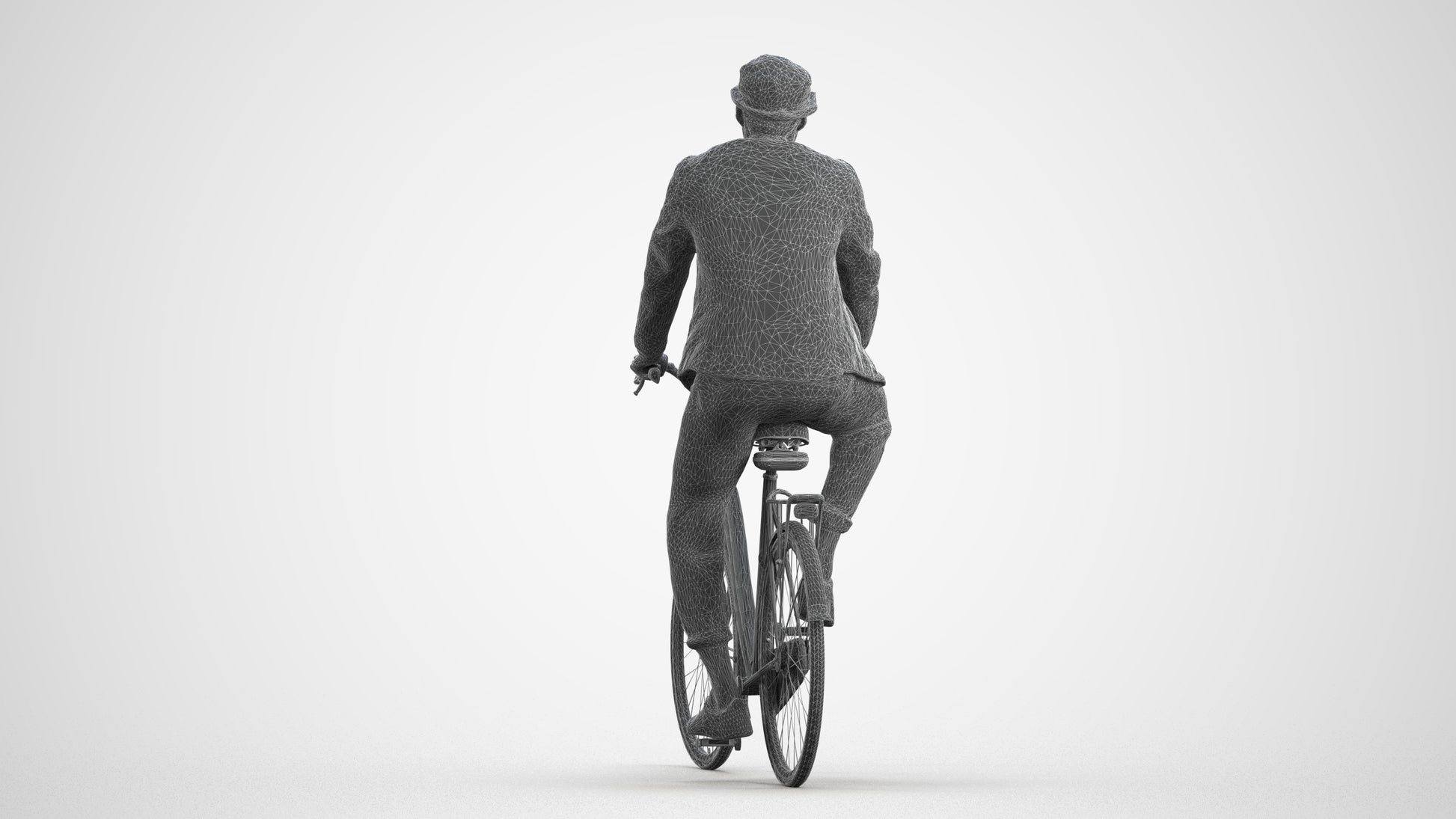 3D scanned man cycling casual, photorealistic archviz people for Enscape and SketchUp, wireframe front view