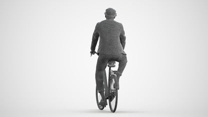 3D scanned man cycling casual, photorealistic archviz people for Enscape and SketchUp, wireframe front view