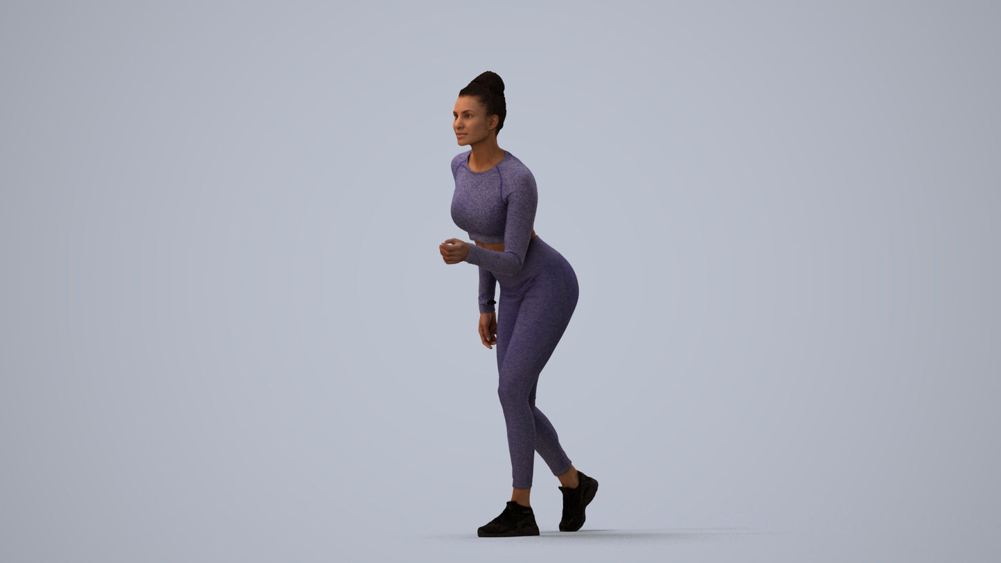 realistic 3D people woman sport, render-ready for V-Ray and Corona, FBX OBJ, three-quarter view render