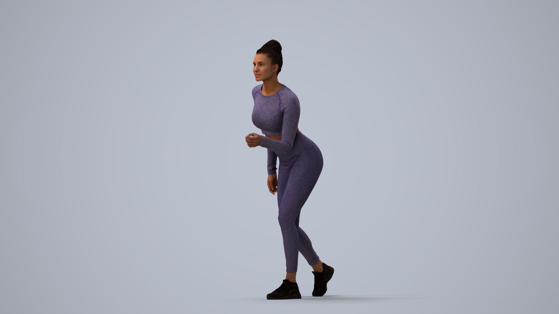 realistic 3D people woman sport, render-ready for V-Ray and Corona, FBX OBJ, three-quarter view render