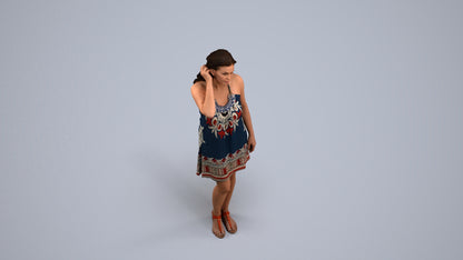 3D human model woman standing, photogrammetry scanned person for archviz, back view render