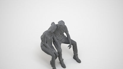 3D scanned man couple casual, photorealistic archviz people for Enscape and SketchUp, wireframe three-quarter view