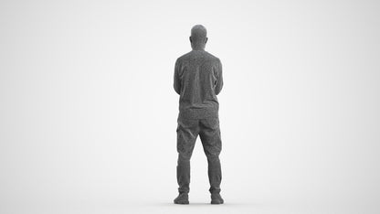 realistic 3D people man casual standing, render-ready for V-Ray and Corona, FBX OBJ, wireframe front view