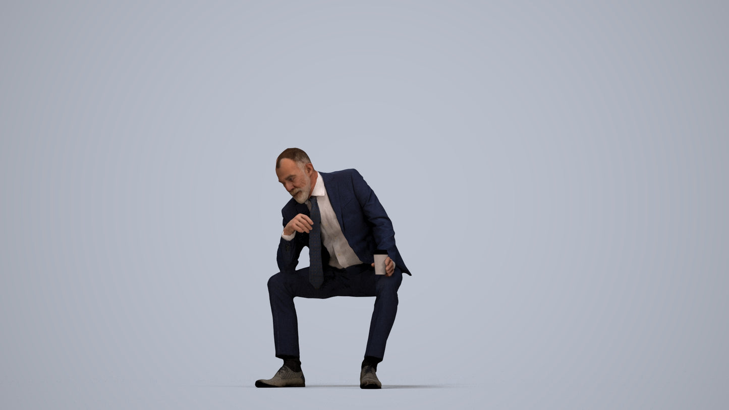 photogrammetry 3D senior man business, realistic human model archviz FBX, top-down view render