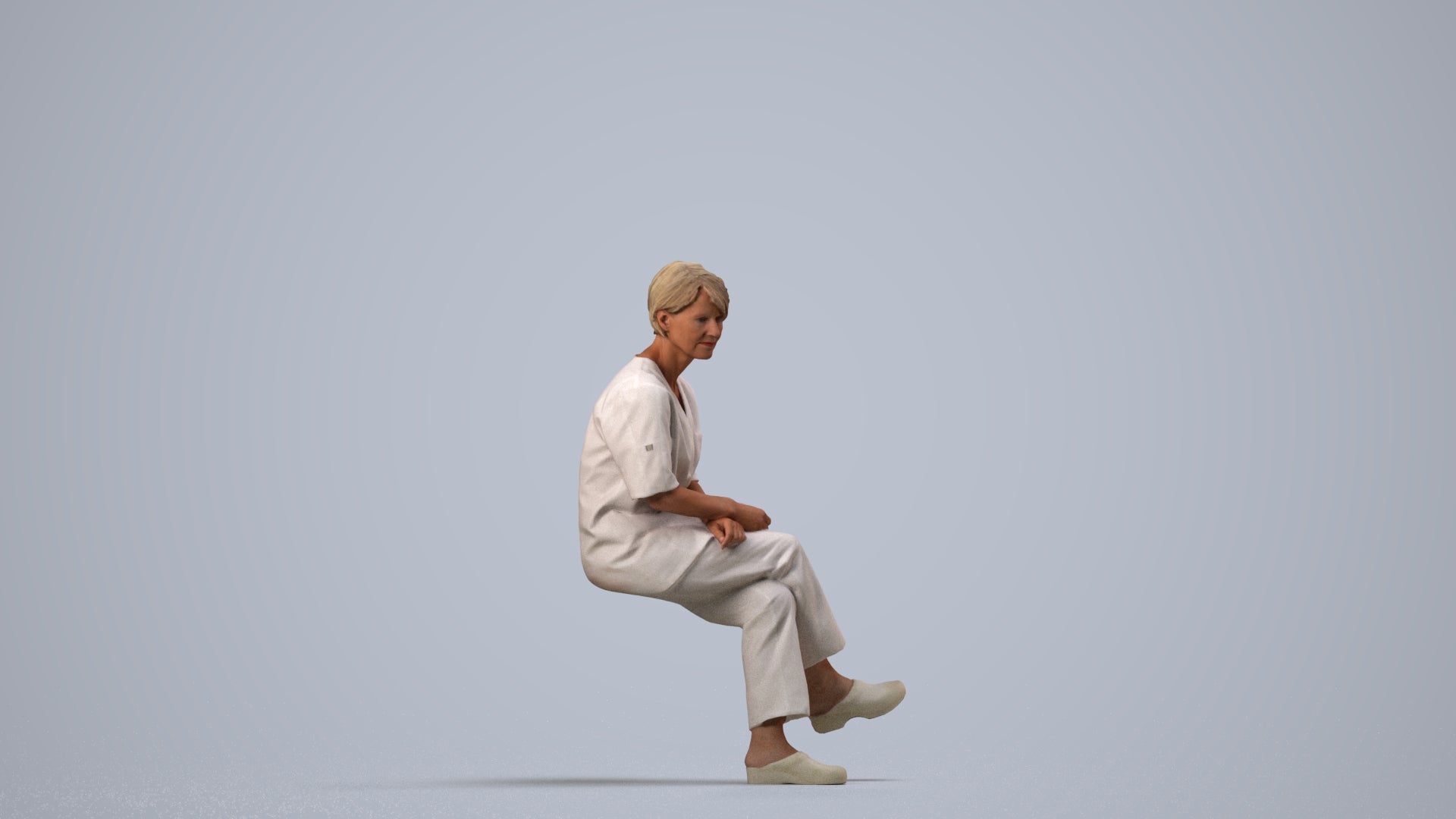 realistic 3D people senior woman medical, render-ready for V-Ray and Corona, FBX OBJ, side view render