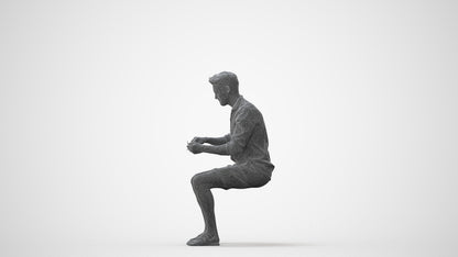 scanned 3D man casual sitting, photogrammetry people for Enscape and V-Ray, square thumbnail
