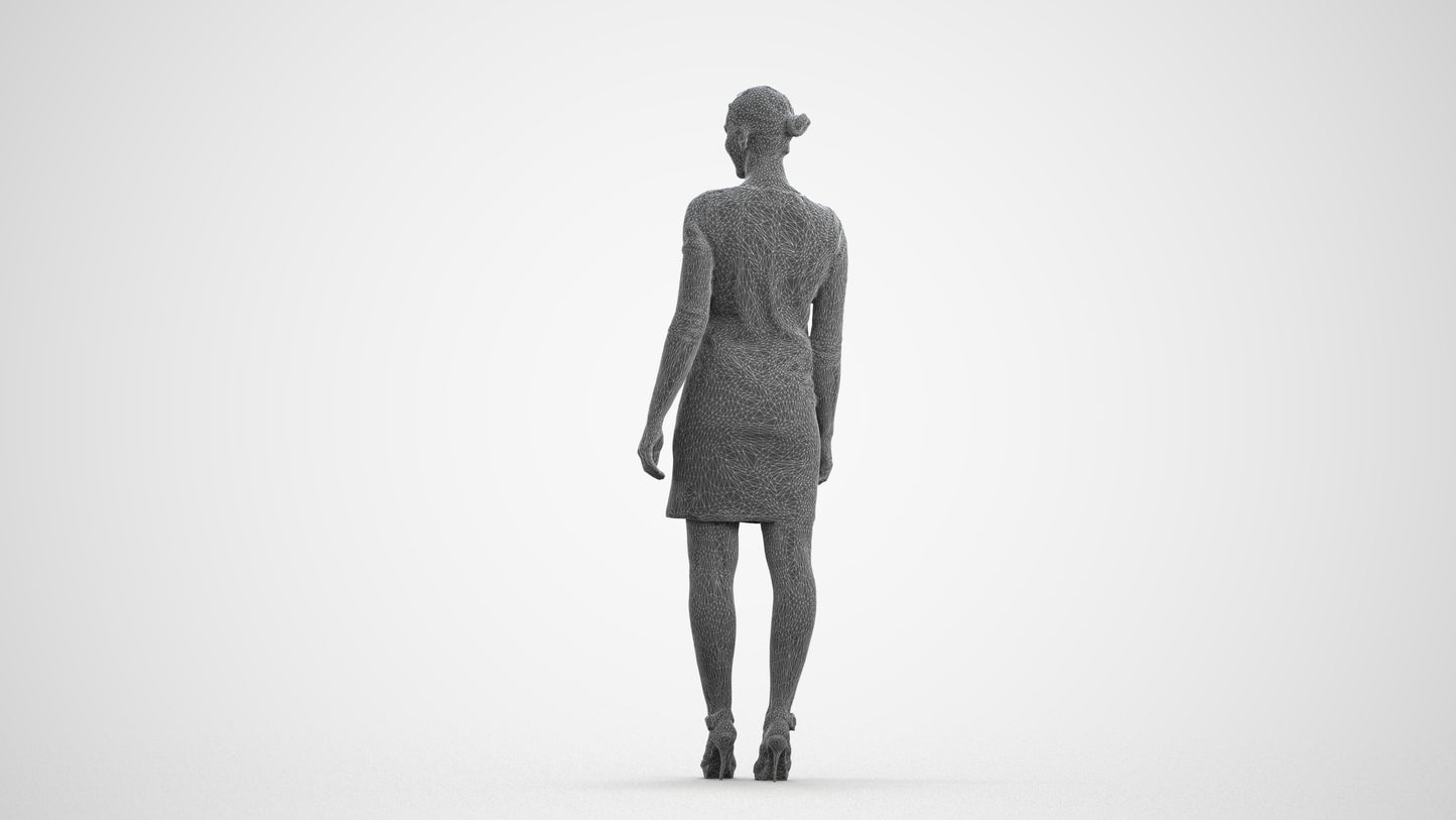 realistic 3D people woman business standing, render-ready for V-Ray and Corona, FBX OBJ, wireframe front view
