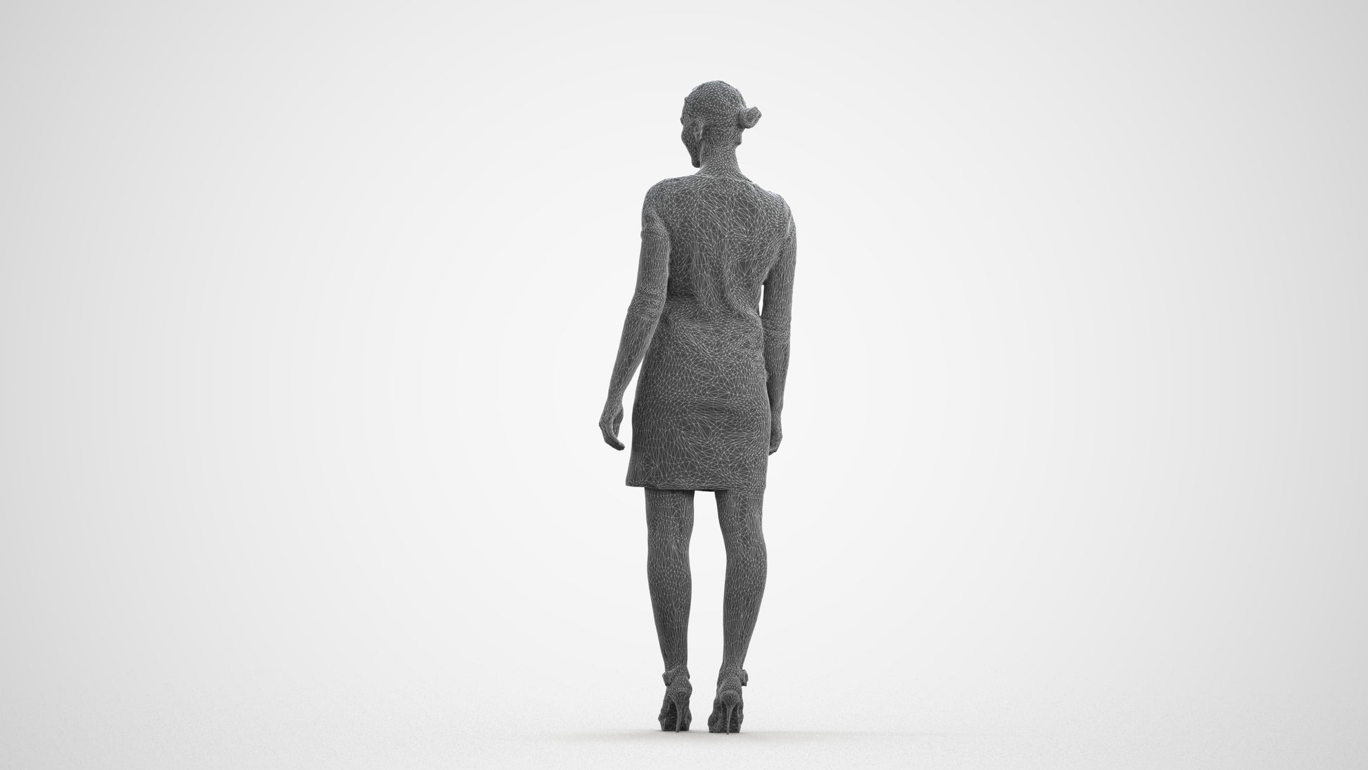 realistic 3D people woman business standing, render-ready for V-Ray and Corona, FBX OBJ, wireframe front view