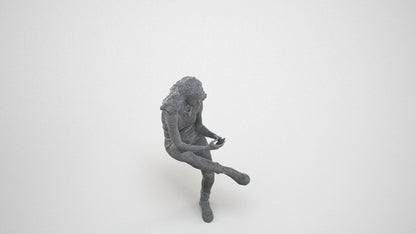 realistic 3D people woman casual sitting, render-ready for V-Ray and Corona, FBX OBJ, wireframe three-quarter view