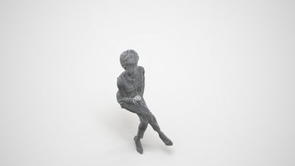 photogrammetry 3D woman casual sitting, realistic human model archviz FBX, wireframe three-quarter view