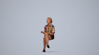 scanned 3D woman casual sitting, photogrammetry people for Enscape and V-Ray, top-down view render