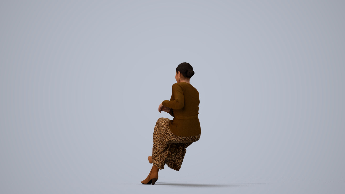 realistic 3D people woman casual sitting, render-ready for V-Ray and Corona, FBX OBJ, three-quarter view render