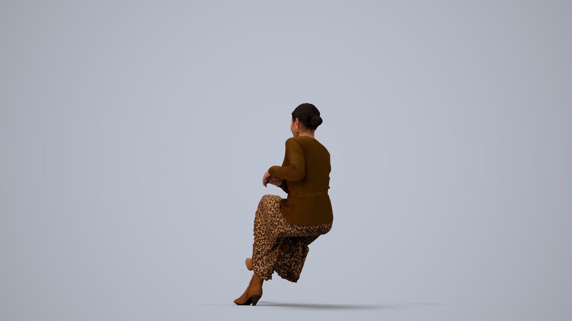 realistic 3D people woman casual sitting, render-ready for V-Ray and Corona, FBX OBJ, three-quarter view render