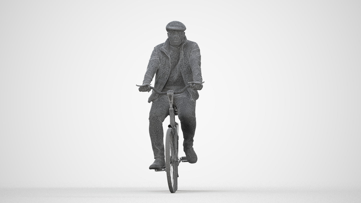 3D people model man casual cycling, scanned human for 3ds Max rendering, wireframe back view