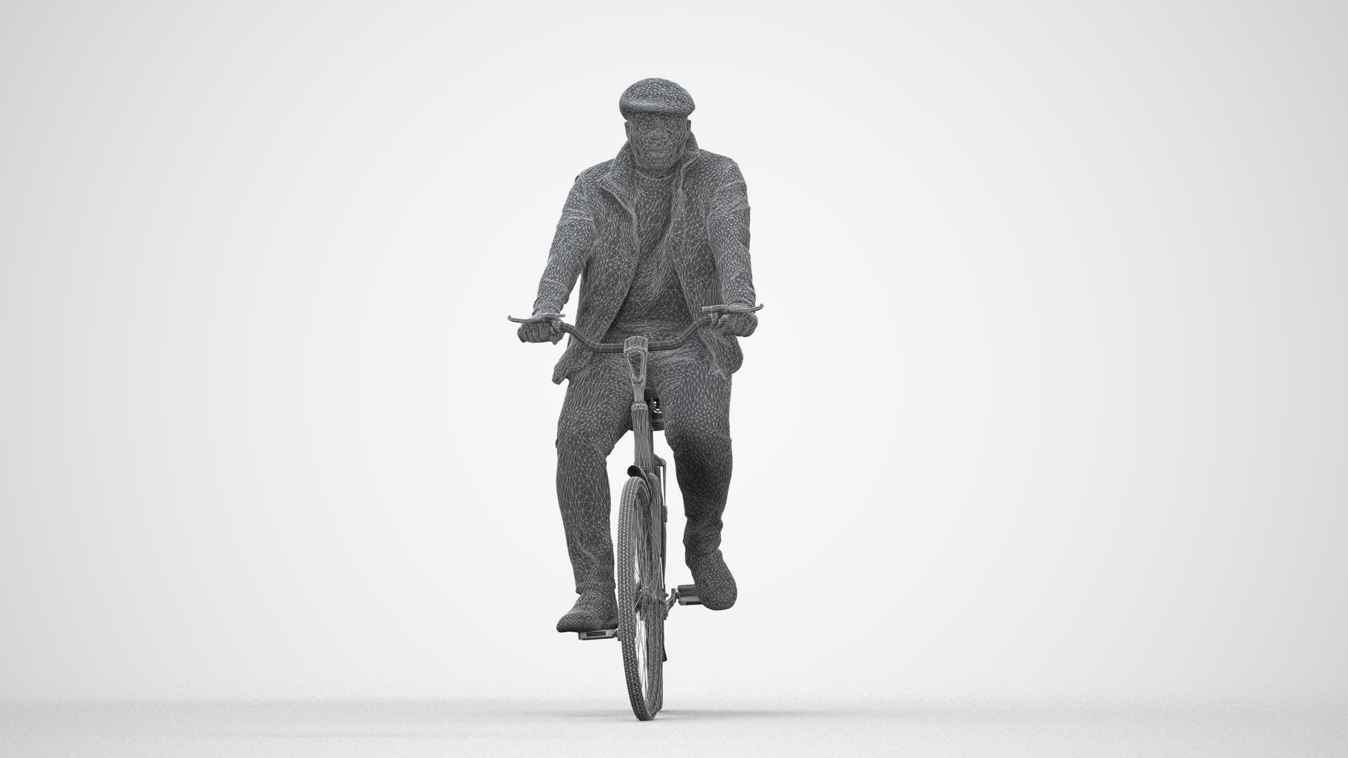 3D people model man casual cycling, scanned human for 3ds Max rendering, wireframe back view