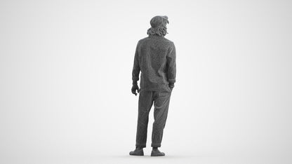 3D scanned man standing casual, photorealistic archviz people for Enscape and SketchUp, wireframe front view