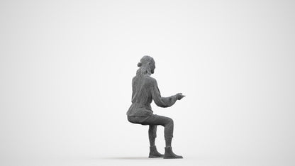 3D scanned woman sitting casual, photorealistic archviz people for Enscape and SketchUp, wireframe side view
