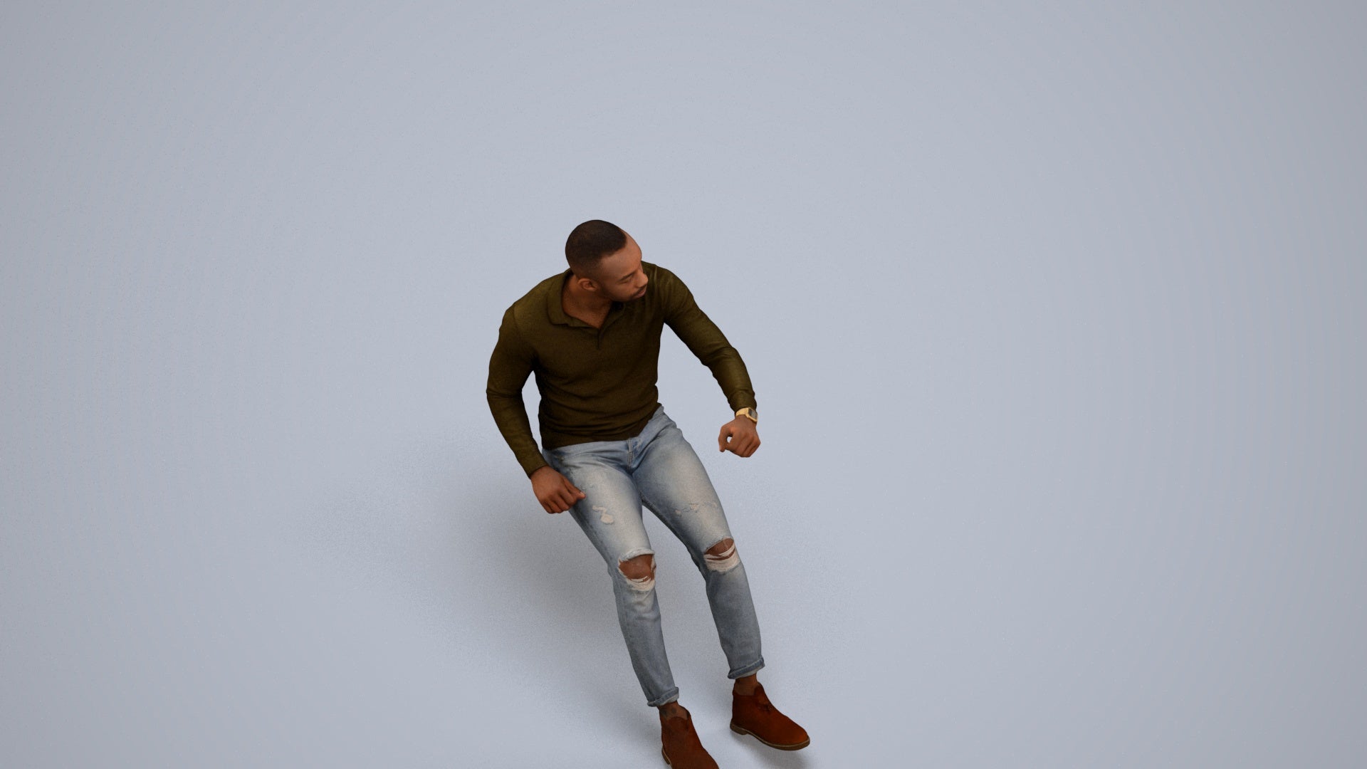 photogrammetry 3D man casual driving, realistic human model archviz FBX, back view render