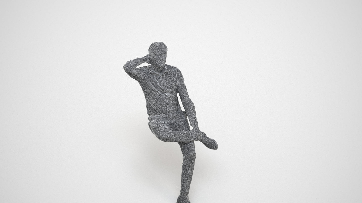 realistic 3D human man business, archviz people FBX OBJ for Blender, wireframe three-quarter view