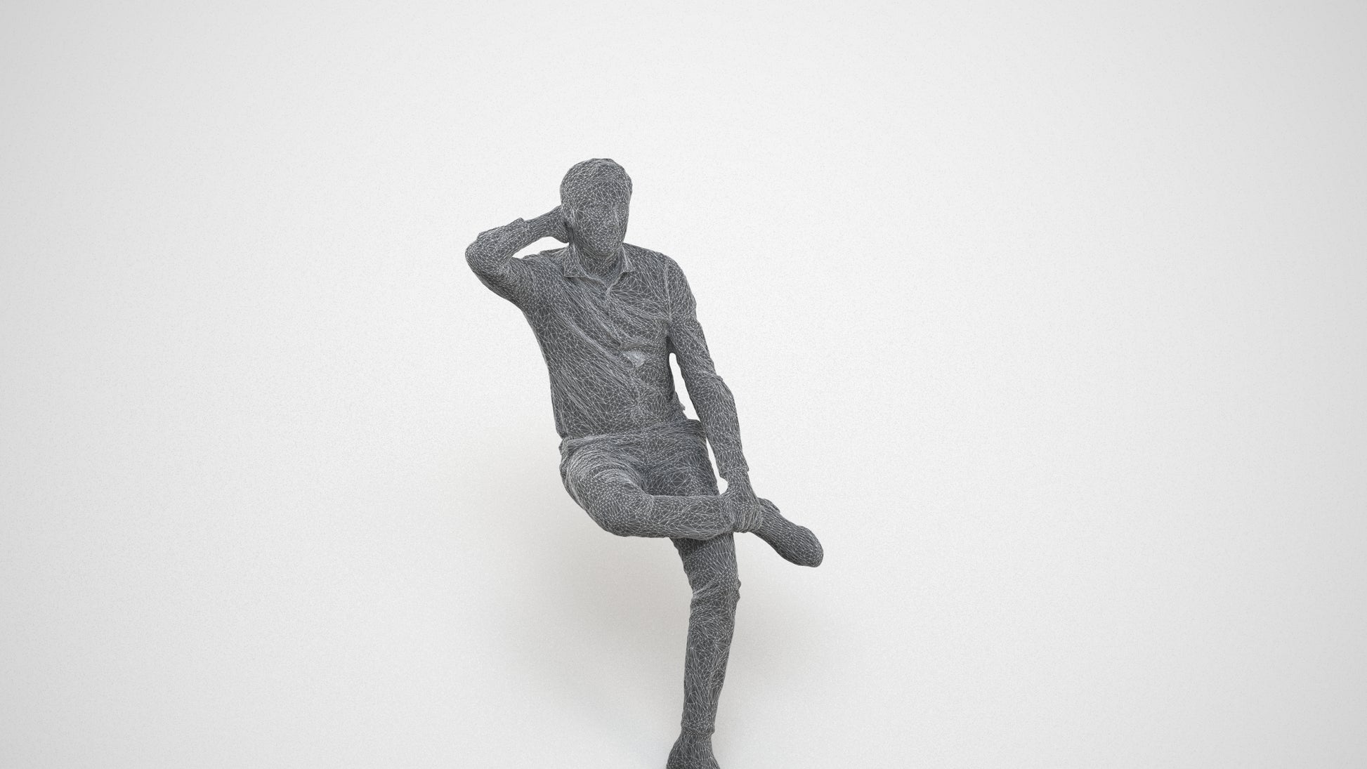 realistic 3D human man business, archviz people FBX OBJ for Blender, wireframe three-quarter view