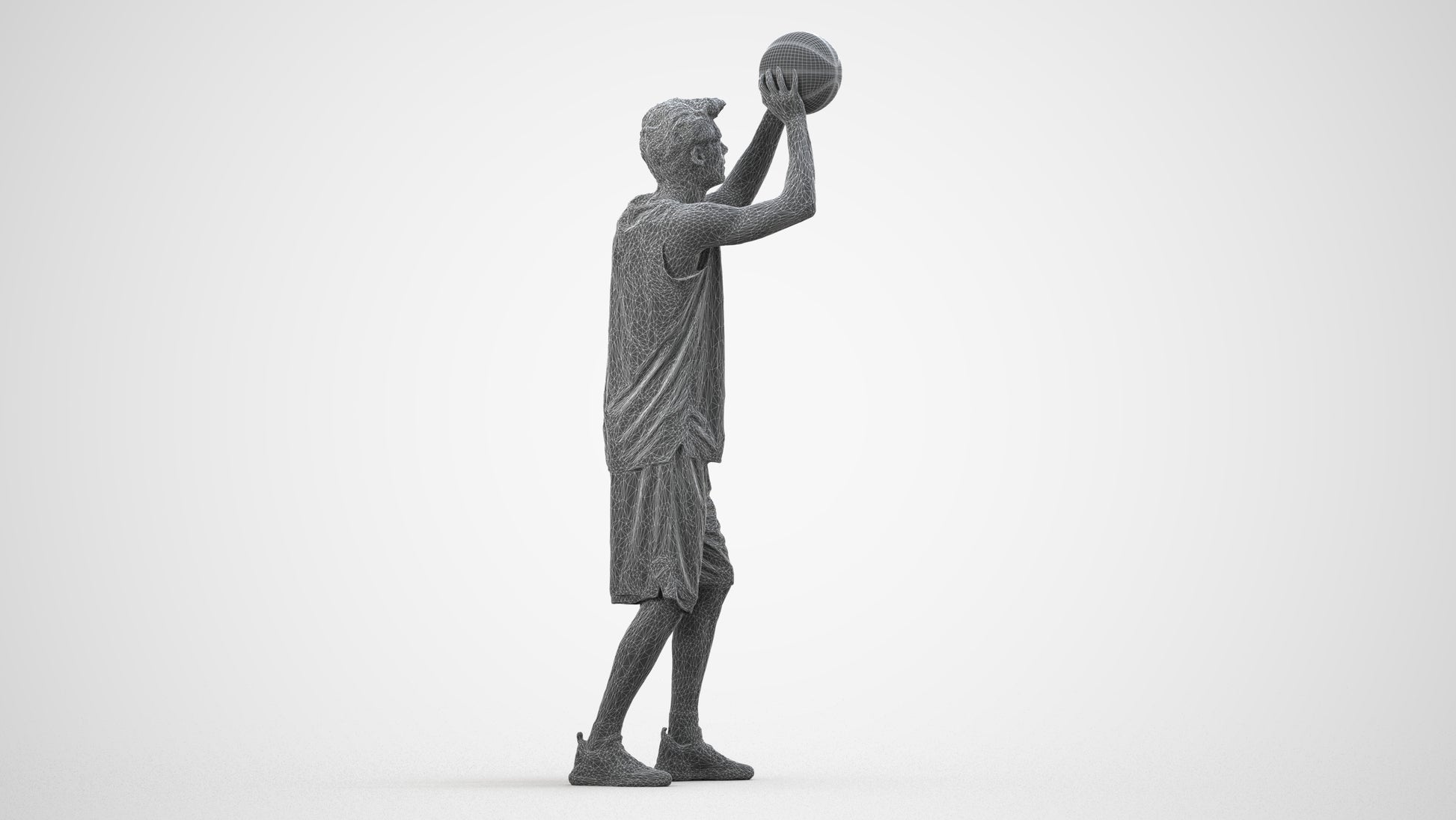 3D people model man sport, scanned human for 3ds Max rendering, wireframe side view