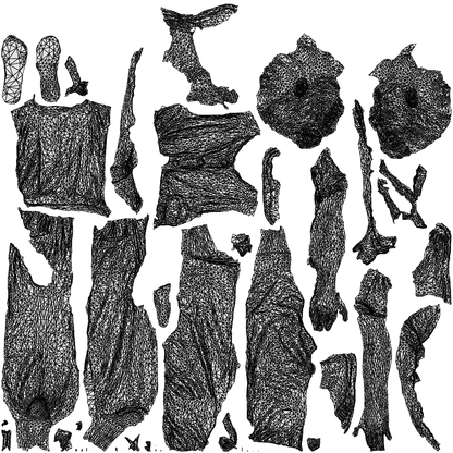 3D people model girl kids, scanned human for 3ds Max rendering, wireframe top-down view