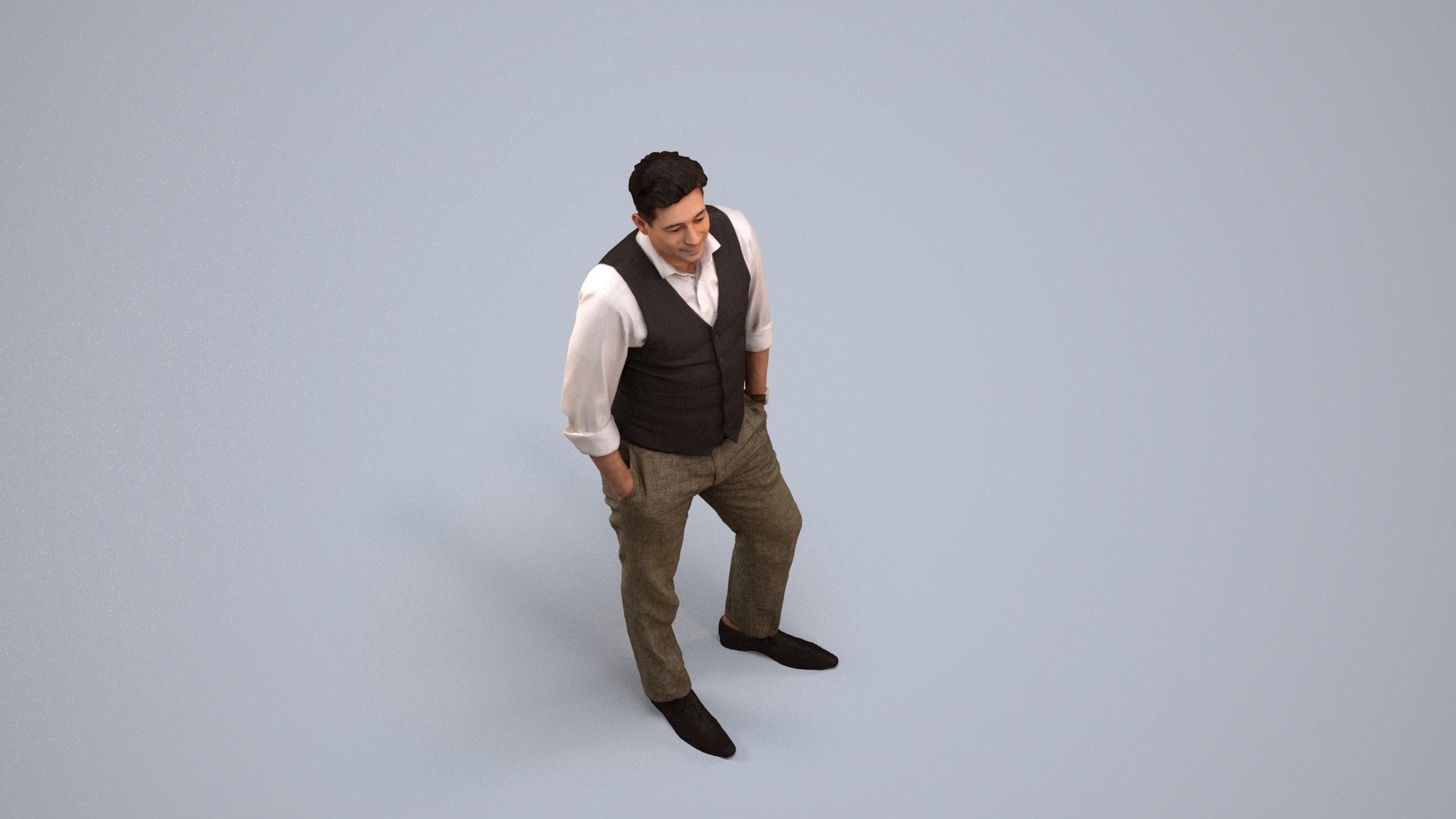 3D scanned man standing business, photorealistic archviz people for Enscape and SketchUp, back view render